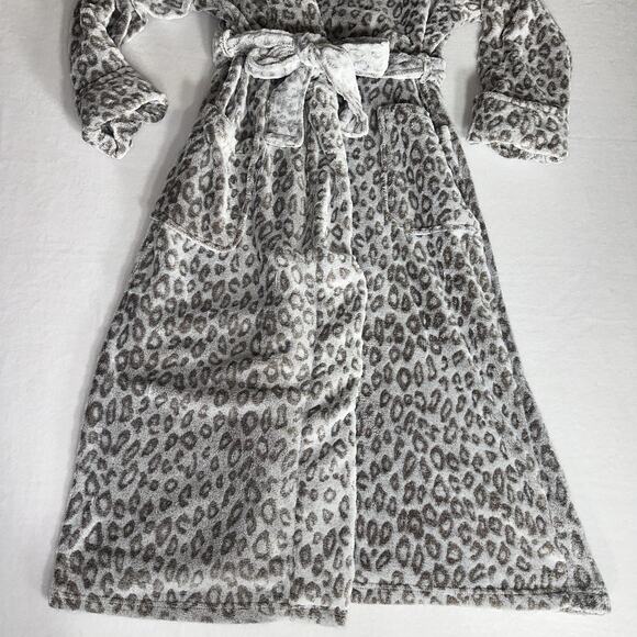Oscar de la Renta Leopard Print Plush Robe Belted Pockets S/M Women’s Lounge - Picture 2 of 11
